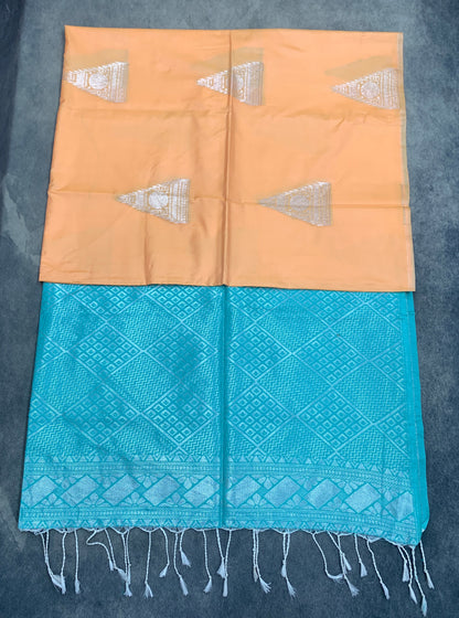 Art Silk Saree Peach Colour with Borderless