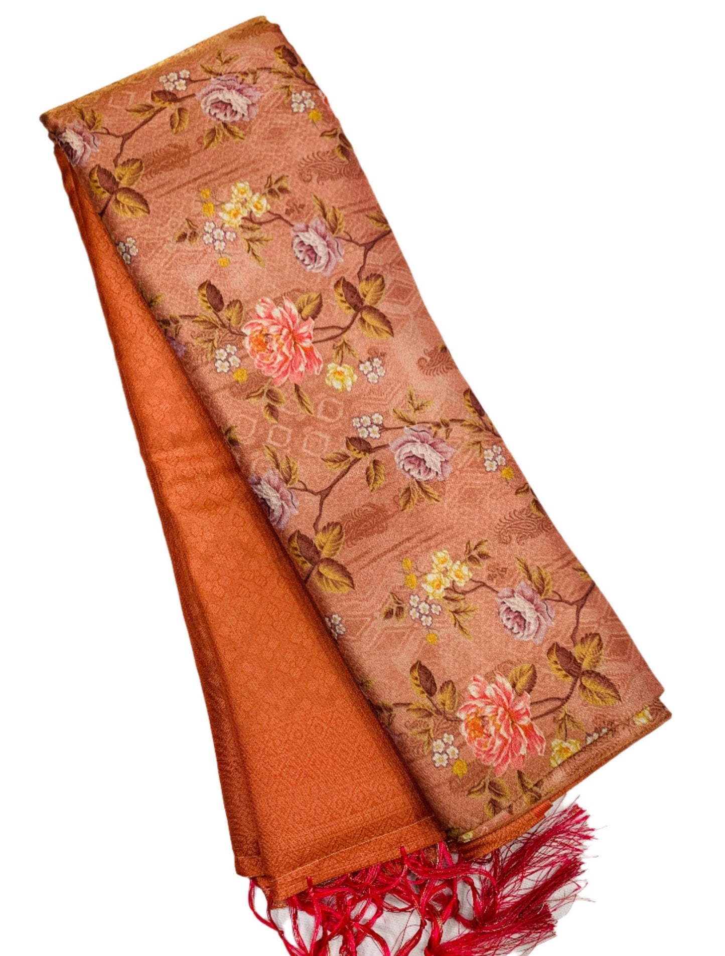 Digital Print Silk Saree Light Brown Colour with Floral Pattern