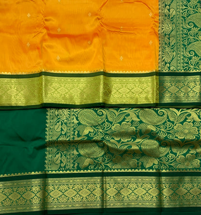 Mango Yellow Shade Saree with Golden and Green Border