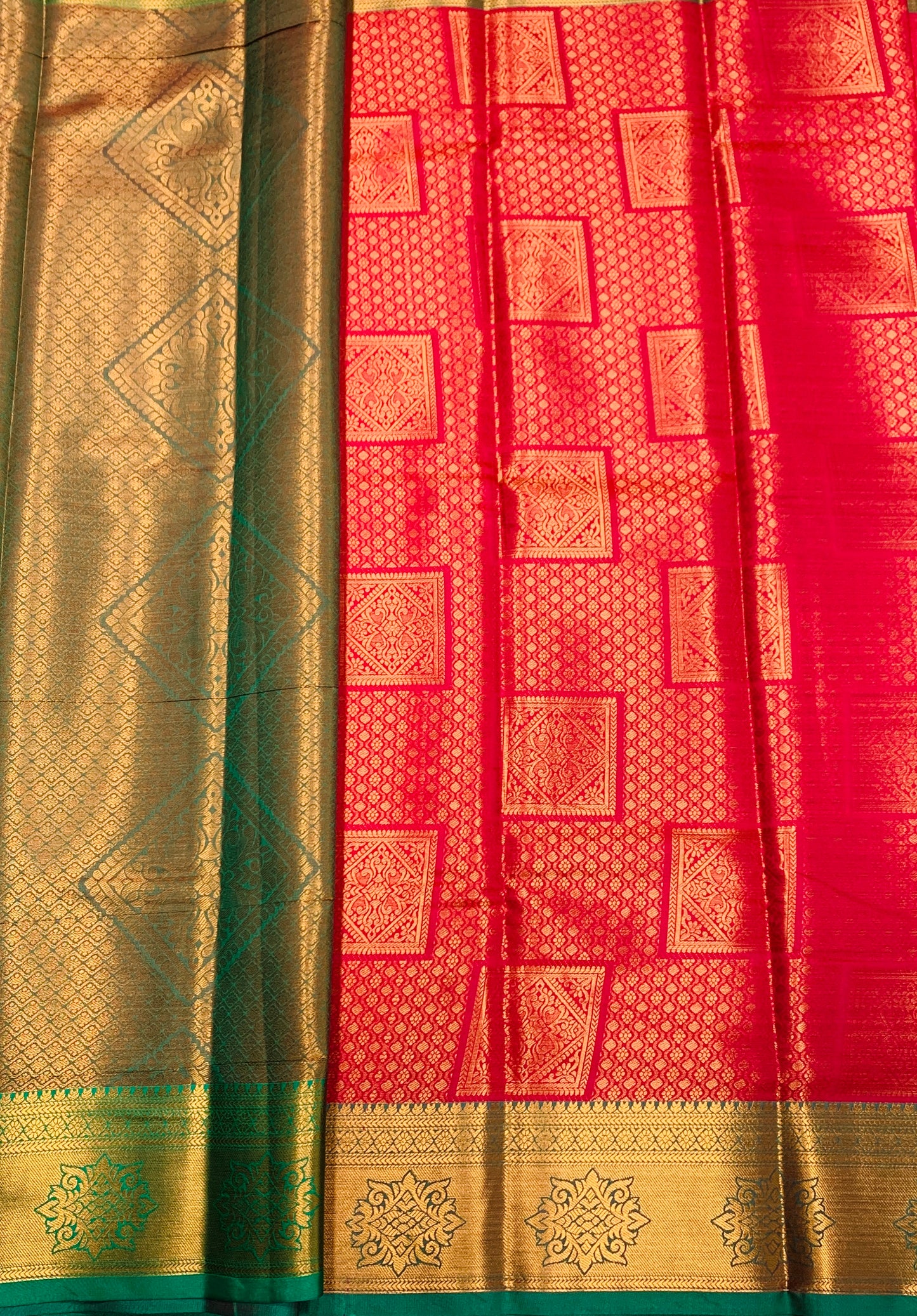 Art Silk Saree Pink Colour with Green Border