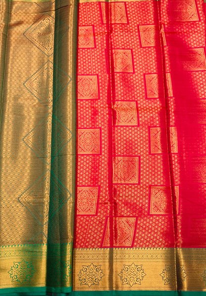 Art Silk Saree Pink Colour with Green Border