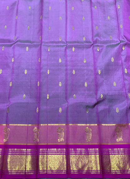 Pure Kanchipuram Silk Saree Dual Tone Lavender Colour with Pink Colour Gold Zari Border