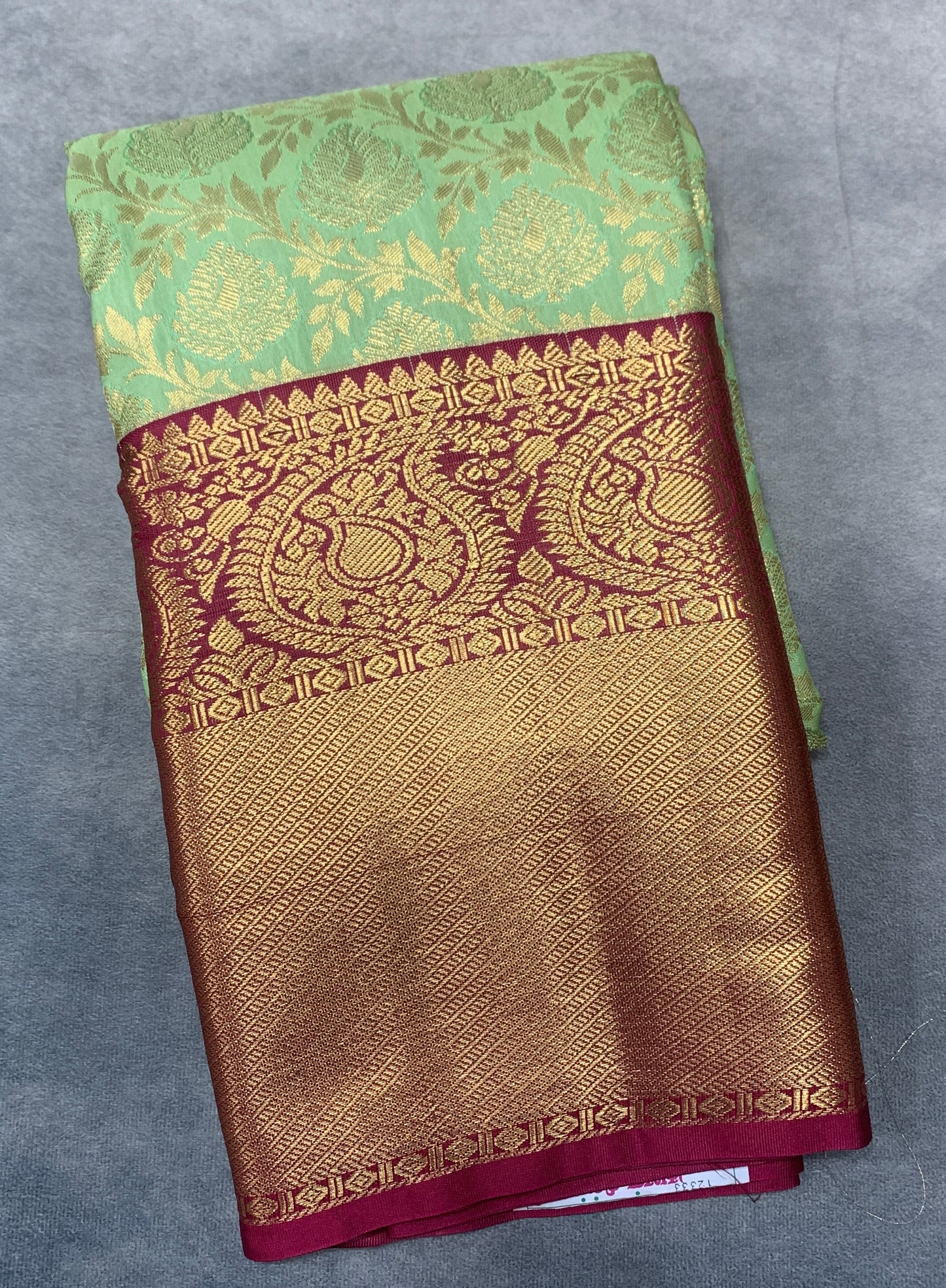 Pista Green Colour Semi Silk Saree with Big Maroon Border