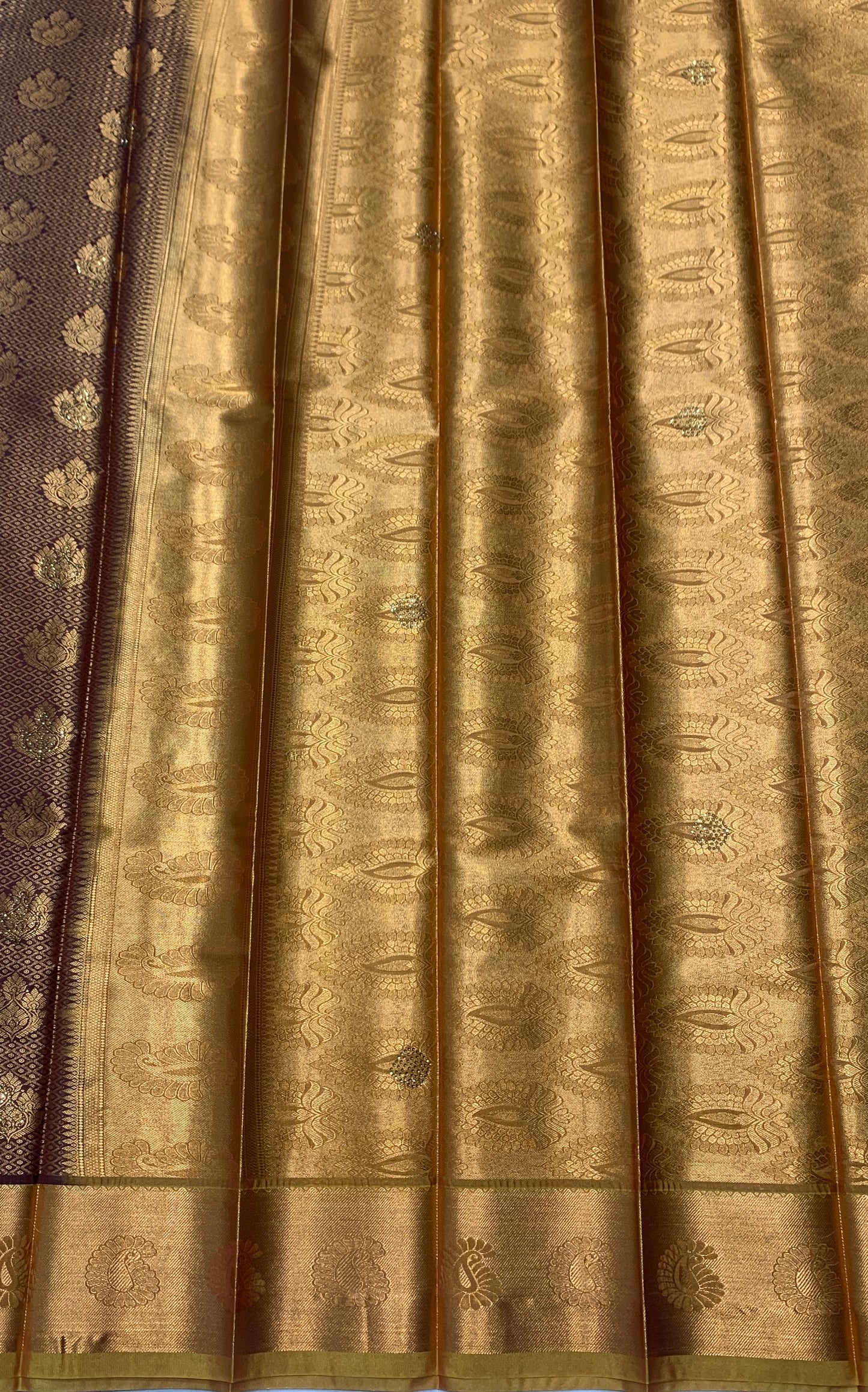 Vegan Silk Saree Brown Colour with Copper and Mustard Border