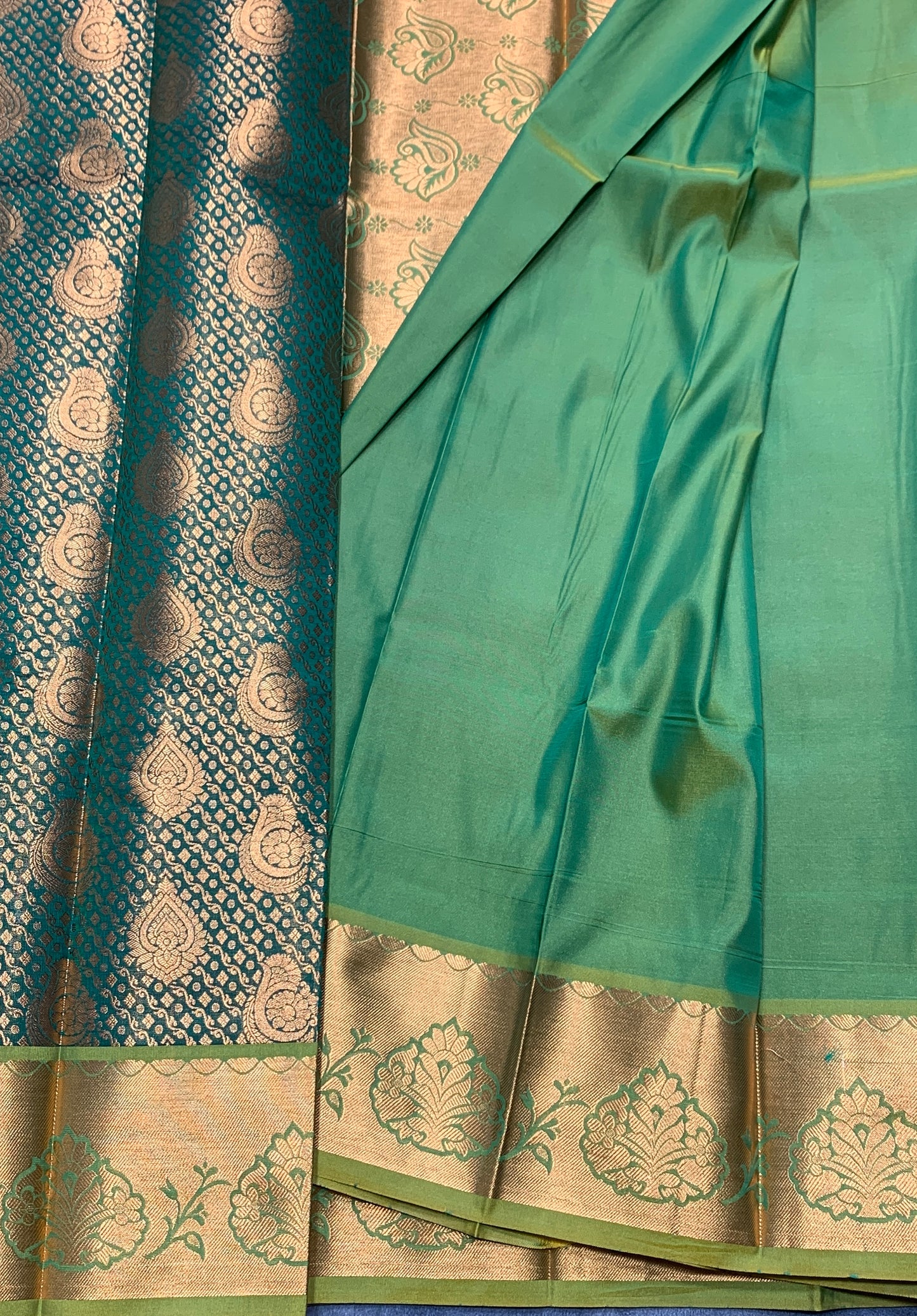 Vegan Silk Saree Light Green Colour with Copper Border
