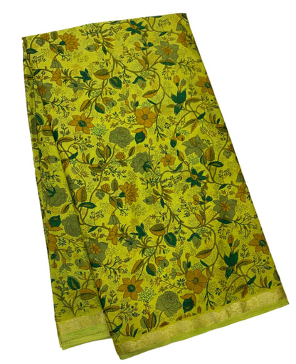 Crepe Saree Apple Green Colour with Floral Design