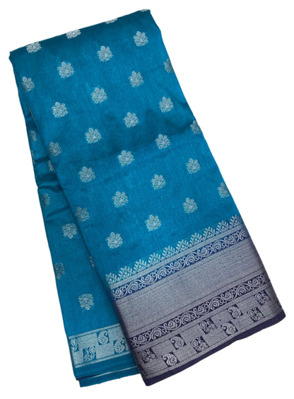 Tussar Saree Colour Light Blue Colour with Navy Blue Border