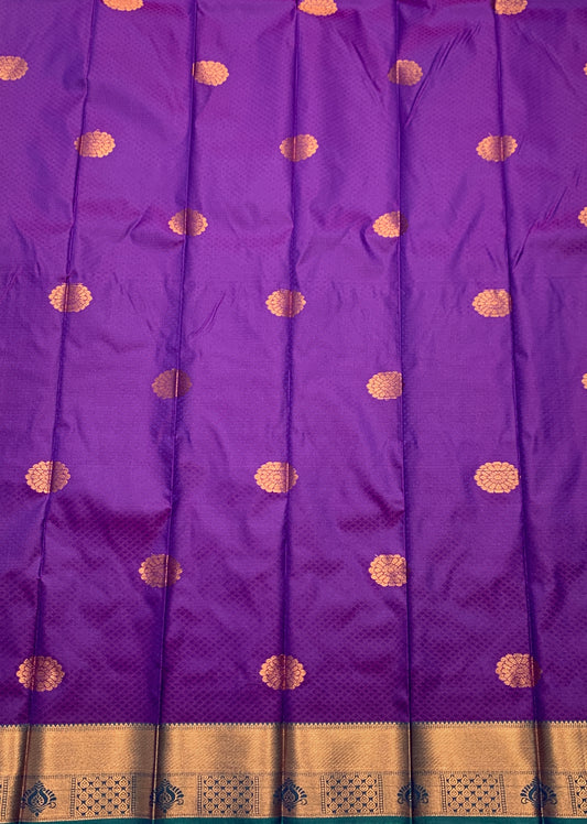 Purple Colour Silk Cotton Saree with Copper Zari Border