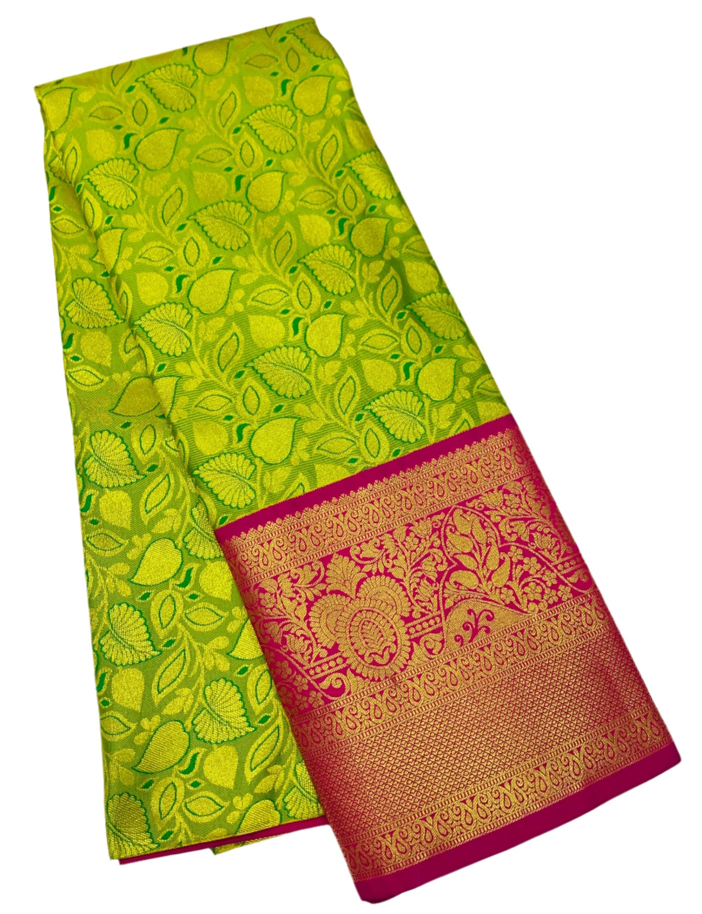 Lime Green shade Vegan Silk Kids Pattu Pavadai with Contrast border for age above 10 years