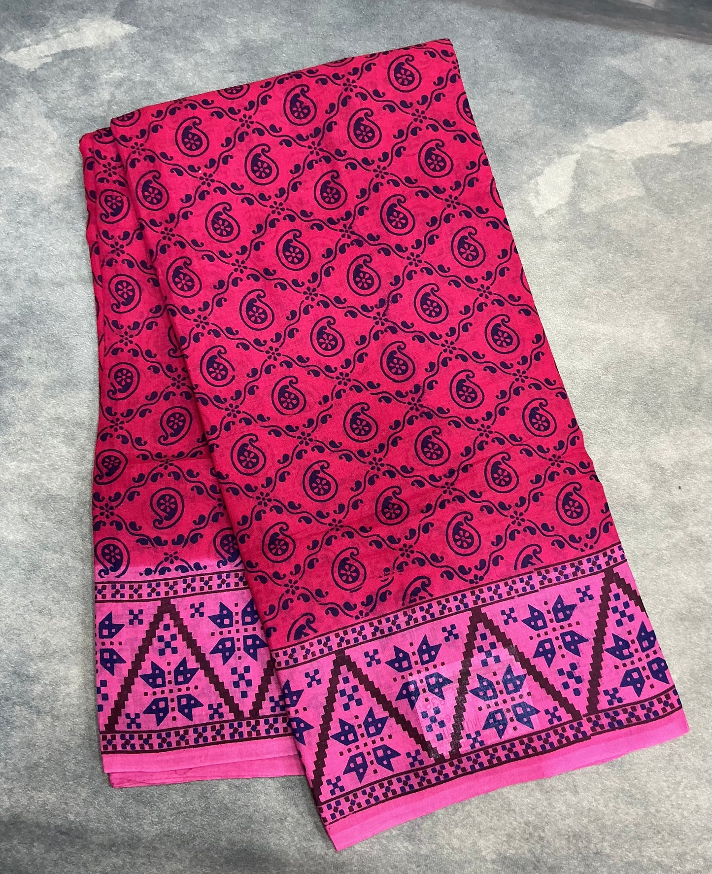MulMul Cotton Rani Pink Colour with Baby Pink Colour Border