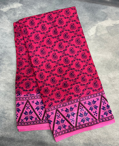 MulMul Cotton Rani Pink Colour with Baby Pink Colour Border