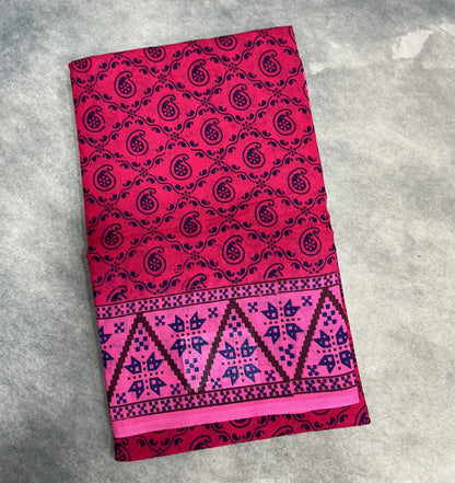 MulMul Cotton Rani Pink Colour with Baby Pink Colour Border