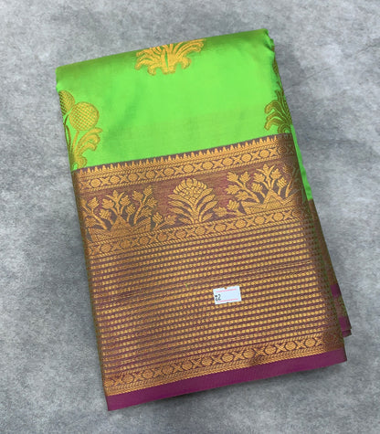 Soft Silk Casual Saree Light Green Colour with Red and Golden Colour Border