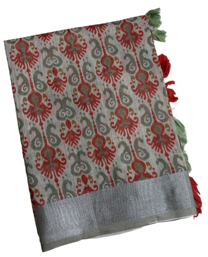 Jute Cotton Saree Gray Colour with Thread Border