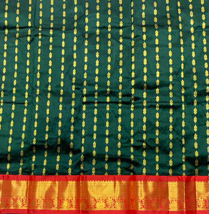 Green Shade Pure Kanchipuram Kids Pattu Pavadai with Contrast Border for age 2 to 5