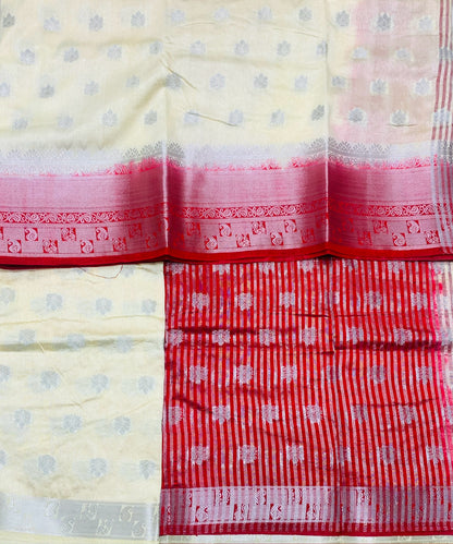 Tussar Saree Colour Off White Colour with Red Border