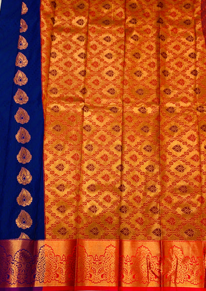 Vegan Silk Saree Navy Blue Colour with Copper Border