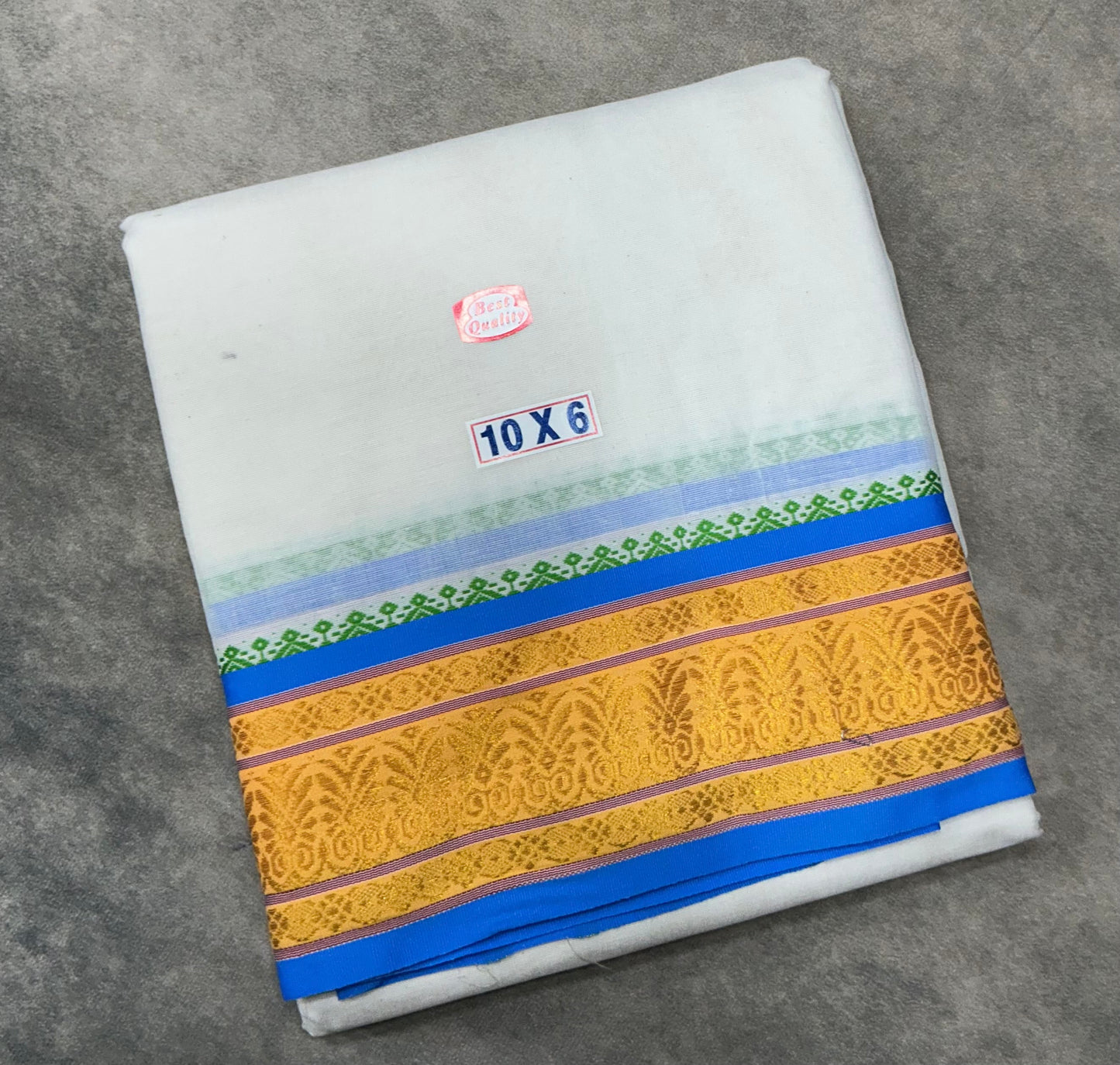 10X6 Cotton Dhoti White Colour with Yellow Border