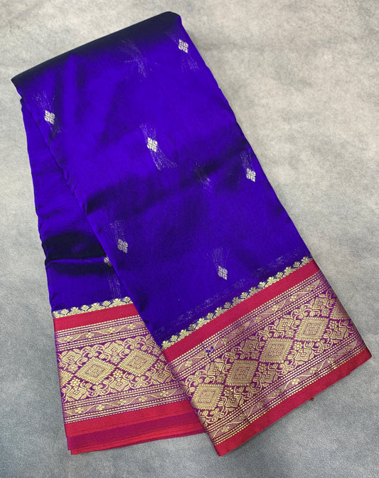 Blue Colour Saree with Golden and Red Border
