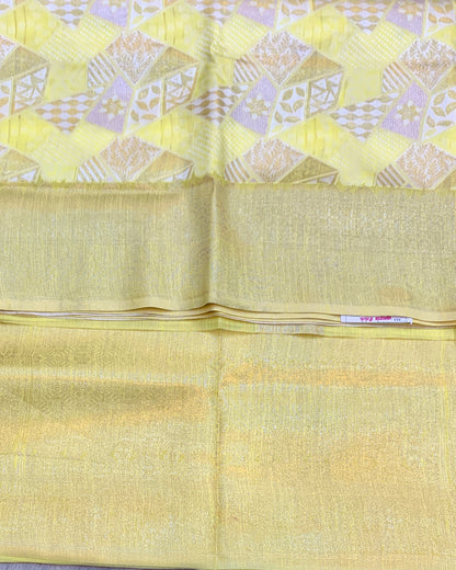 Banaras Katan Saree Yellow Colour with Katan Work Border