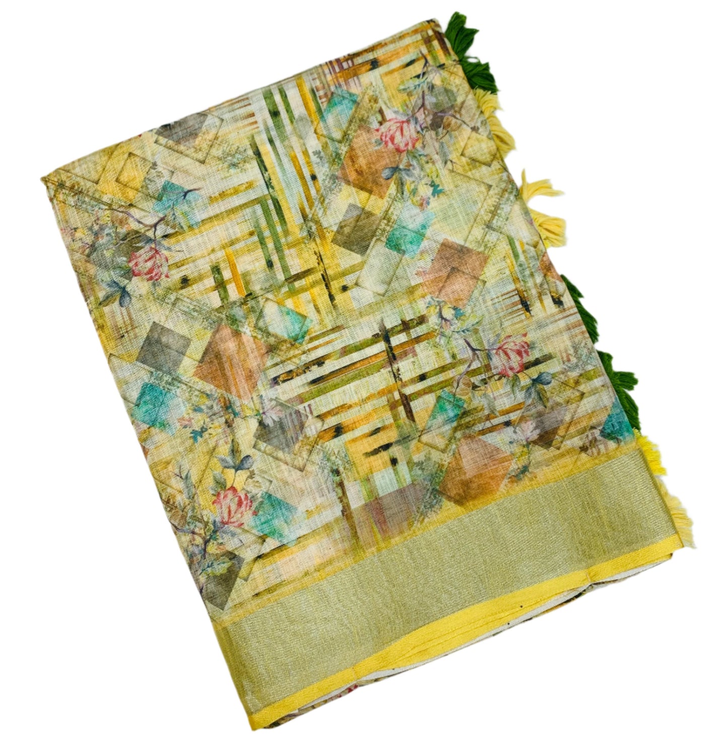 Jute Cotton Saree Lemon Yellow Shade with Thread Border