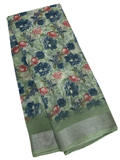 Jute Cotton Saree Olive Green Shade with Thread Border