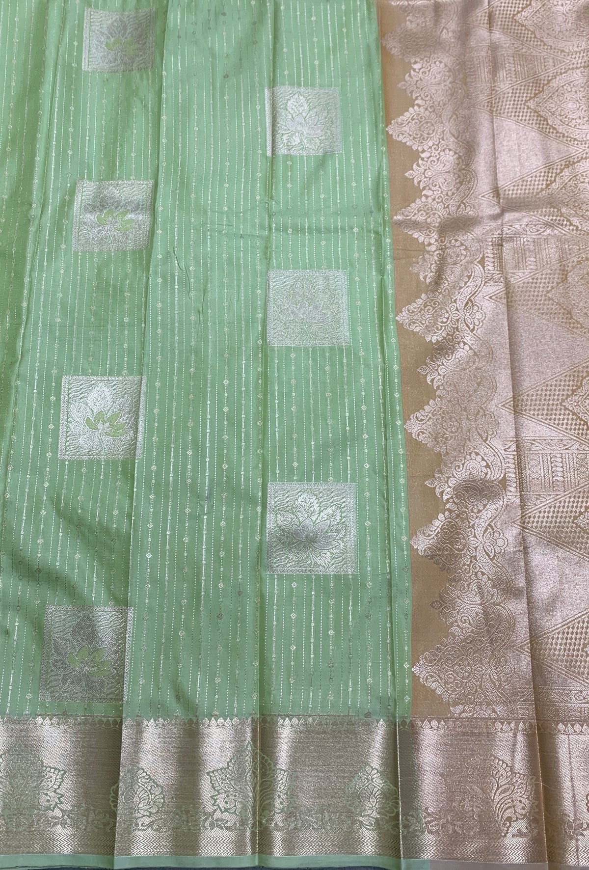 Soft Silk Casual Saree Pista Green with Sliver Zari Border