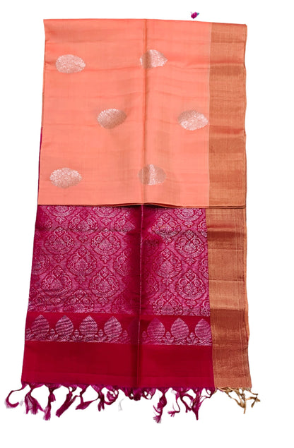 Soft Silk Saree Salmon Colour with Copper border