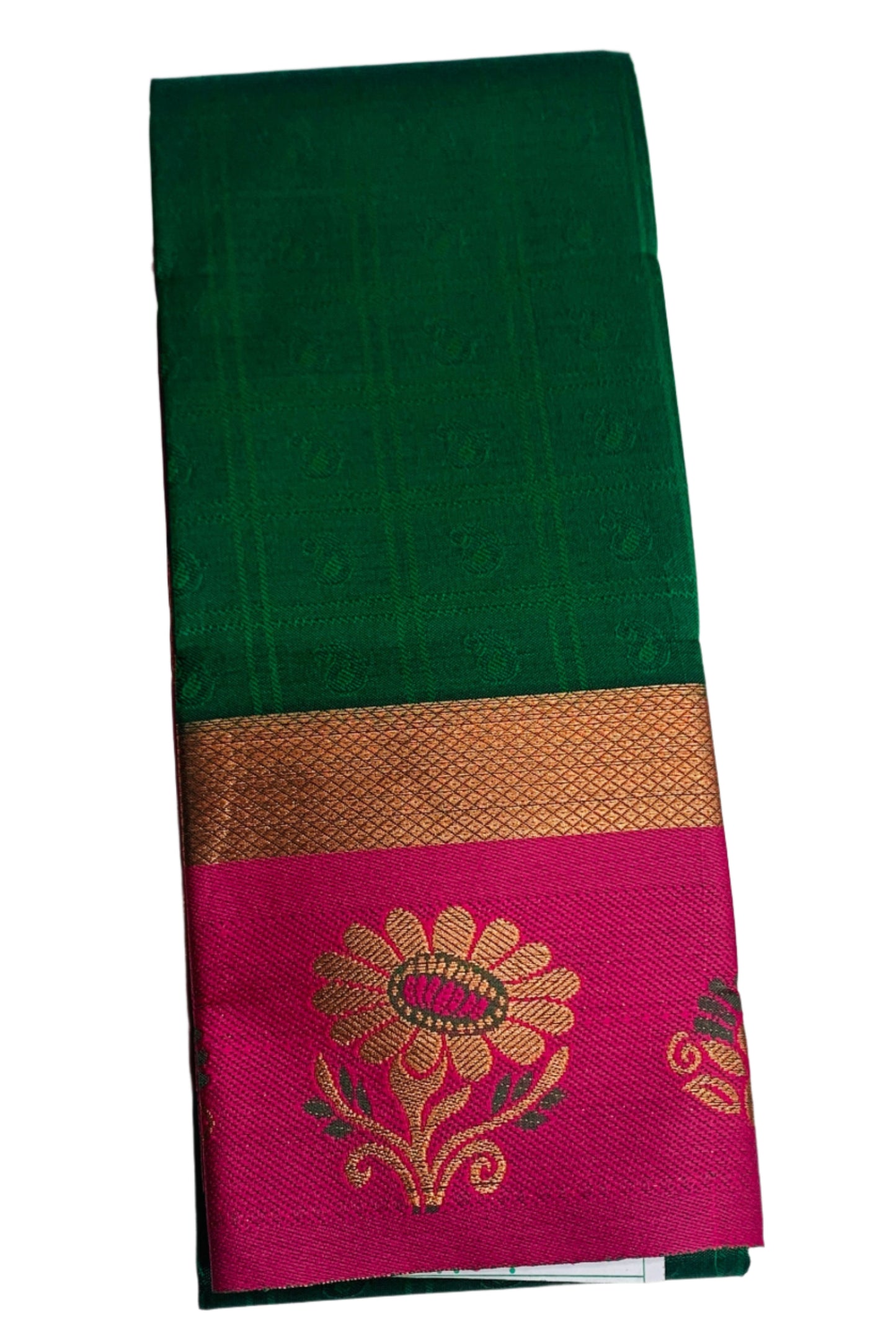 Synthetic Cotton Saree Green Shade with Pink Border