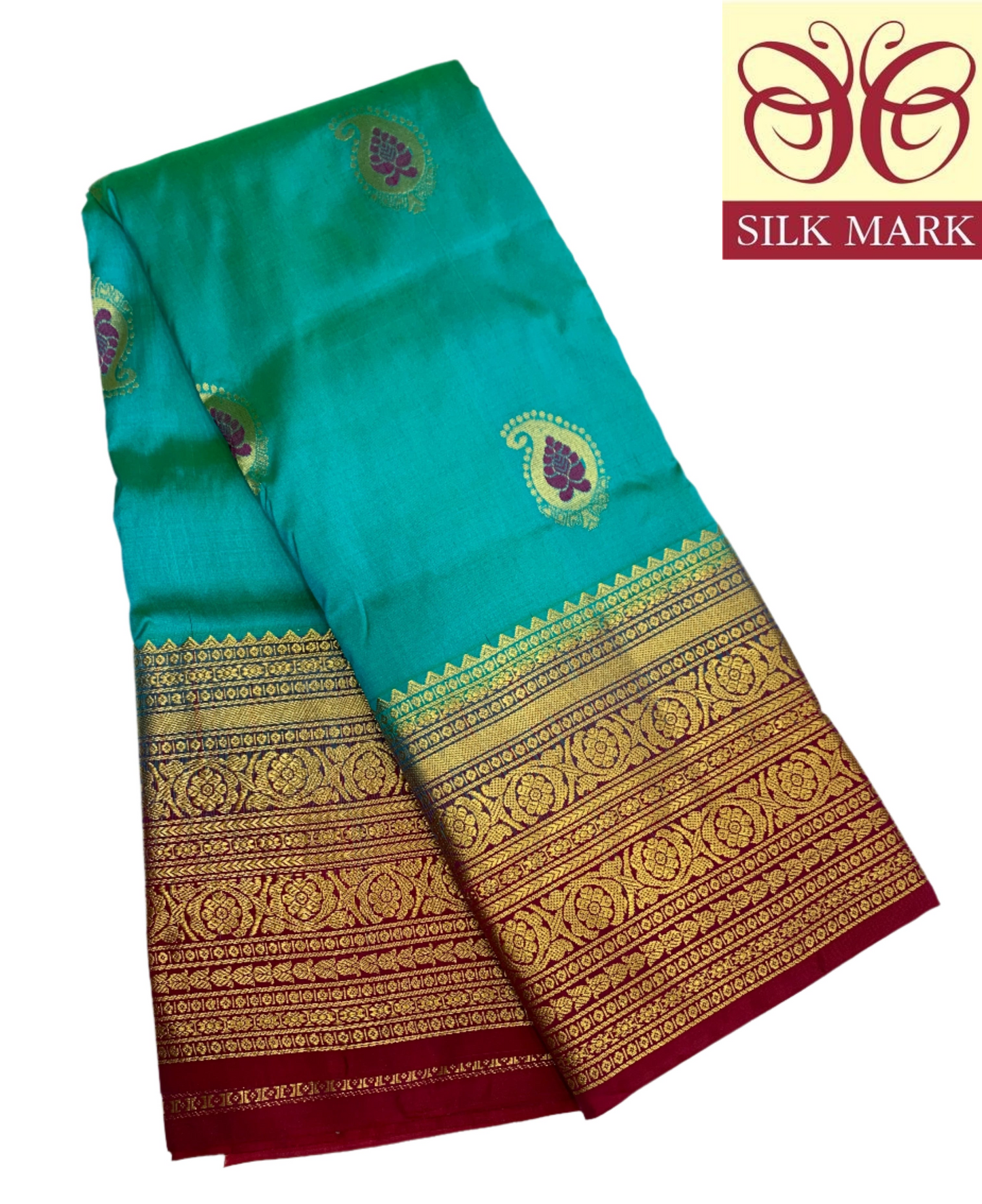 Pure Kanchipuram Silk Sapphire Blue Colour saree with Pink Border