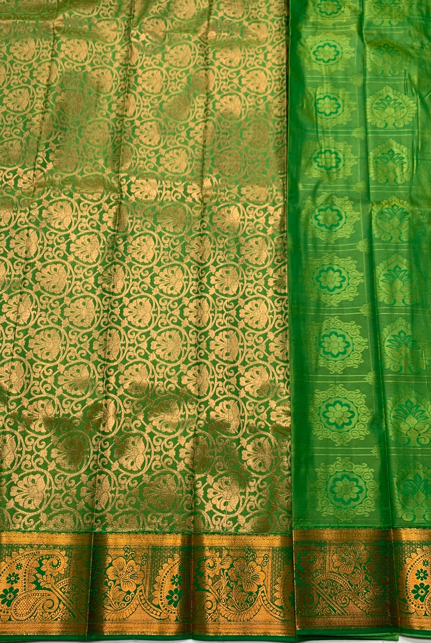 Vegan Silk Saree Apple Green shade with Copper Border