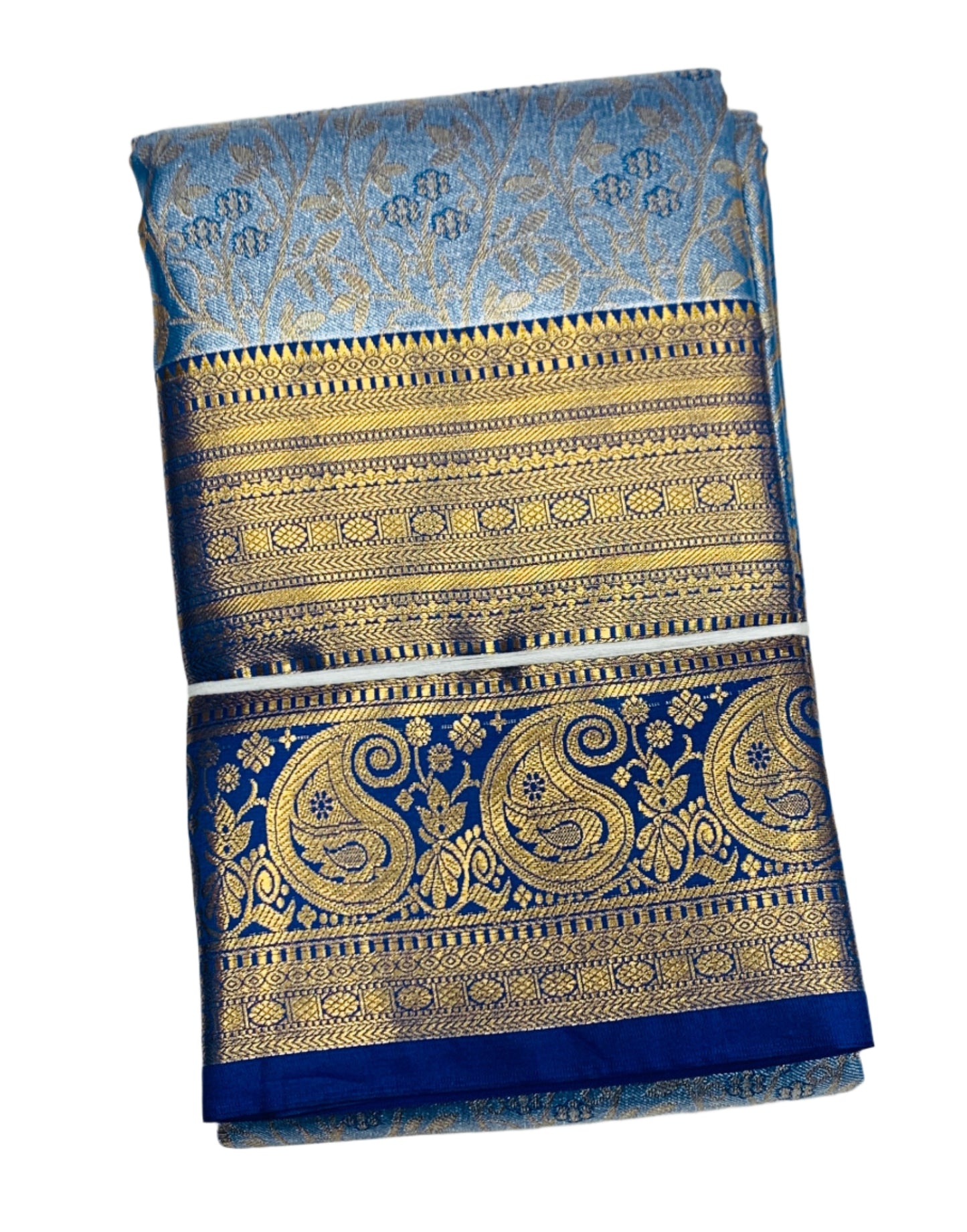 Sky Blue Shade Soft Kanchi Tissue Pattu Saree with Blue Border