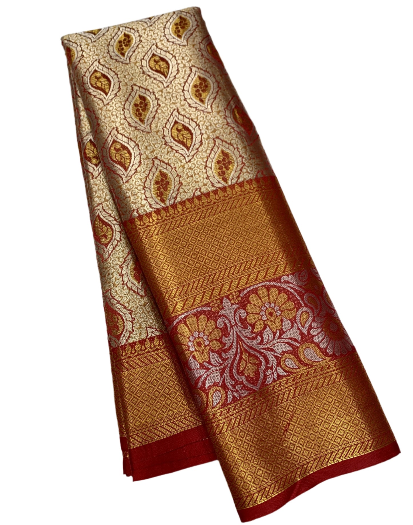 Fancy Tissue Saree Golden Colour with Maroon Border