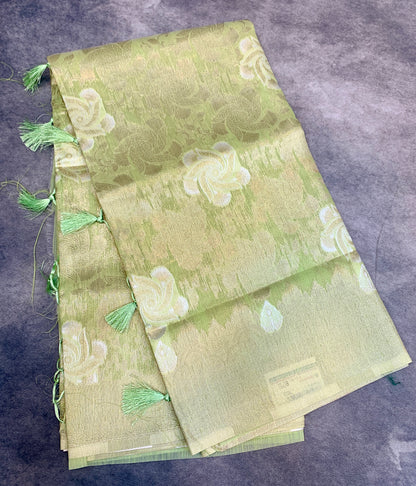 Banaras Katan Saree Apple Green Colour with Katan Work Border