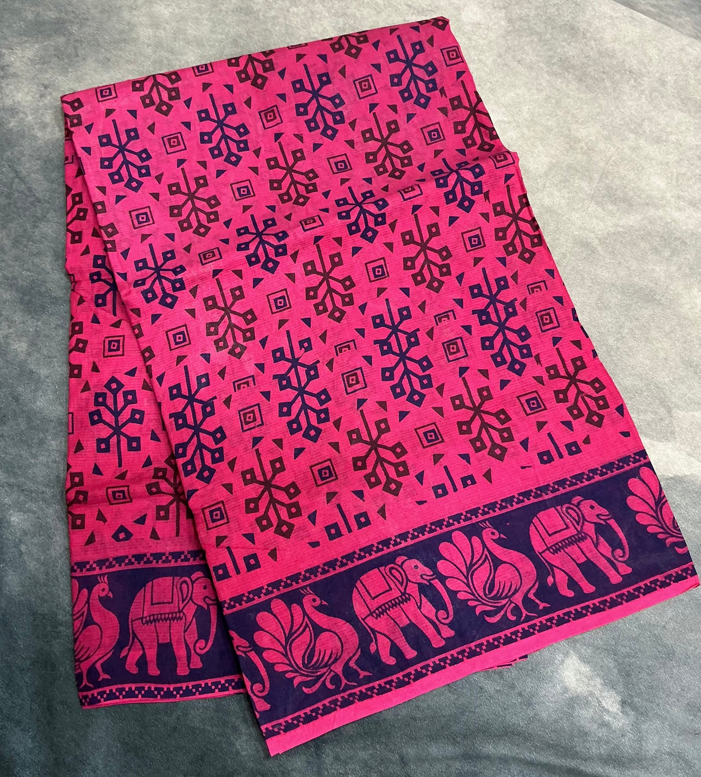 Chettinad Sungudi Cotton Pink Colour with Navy Blue Colour Border