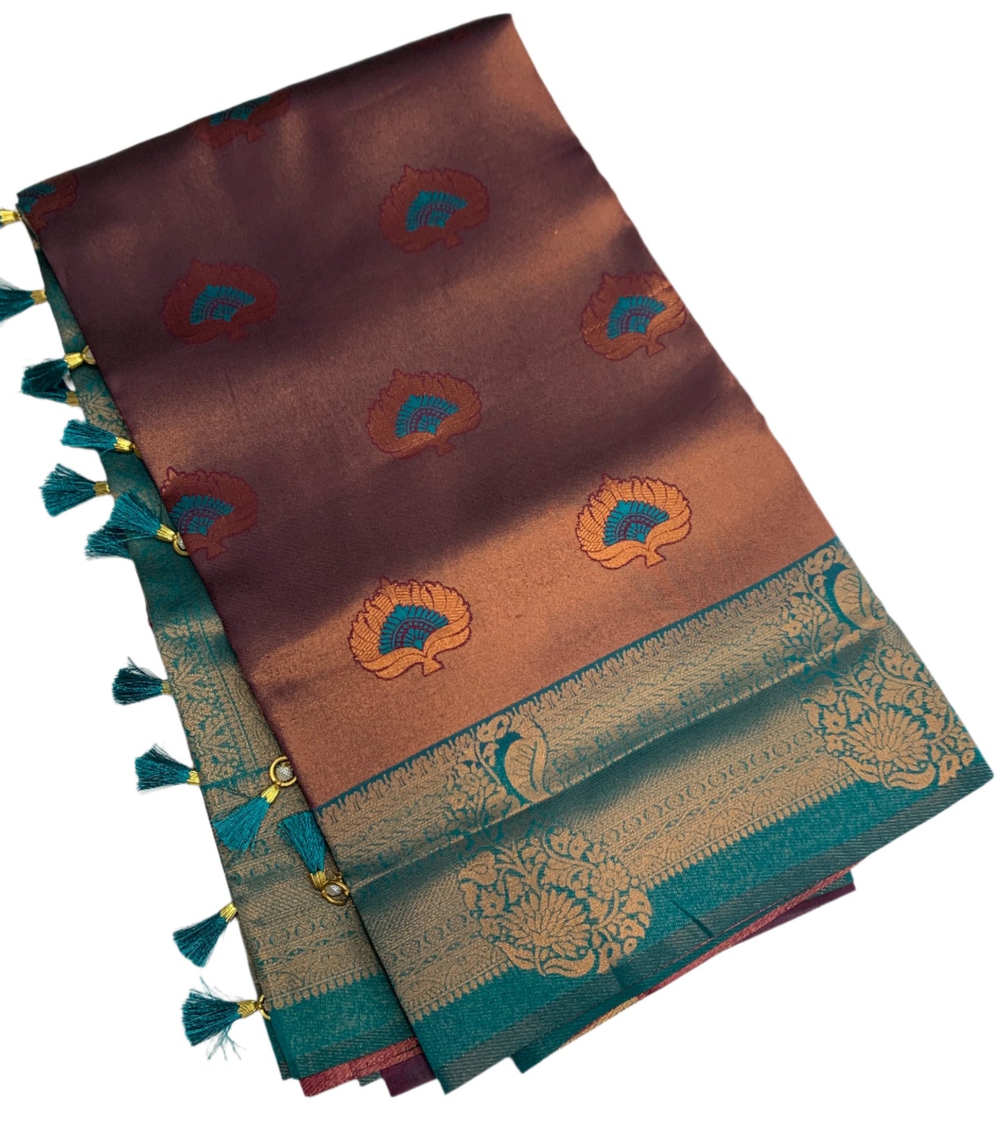 Art Silk Saree Brown Colour with Sapphire Border