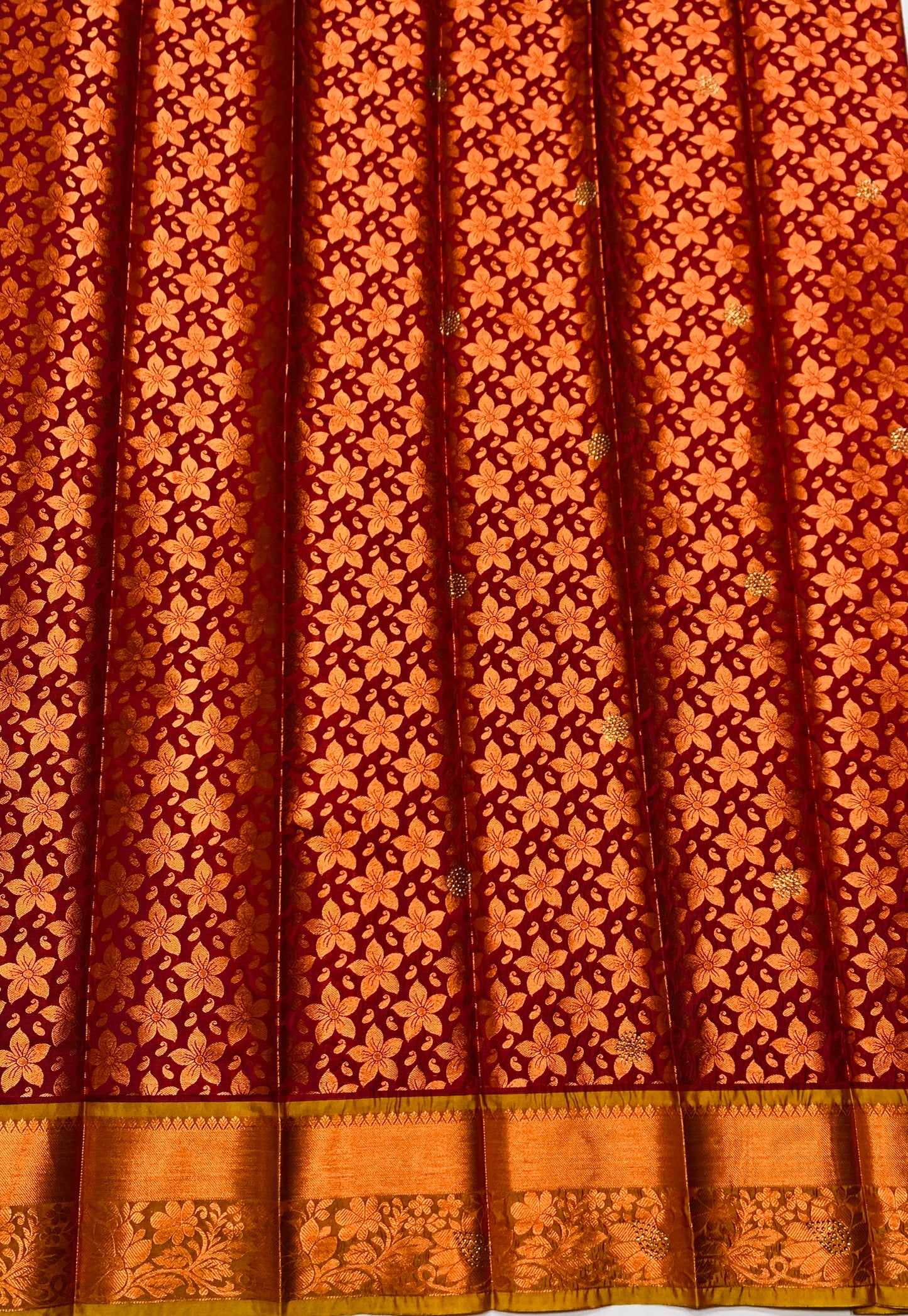 Vegan Silk Saree Brown Colour with Copper and Golden Yellow Border