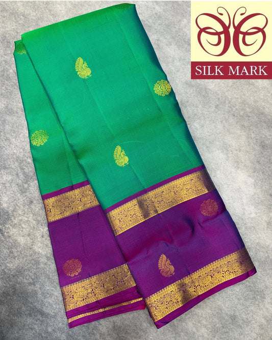Pure Kanchipuram Silk Saree Light Green Colour with Rettai Pettu Border