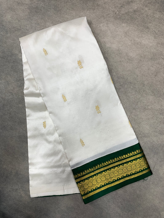 Pure Kanchipuram Silk Saree White Colour with Green Border
