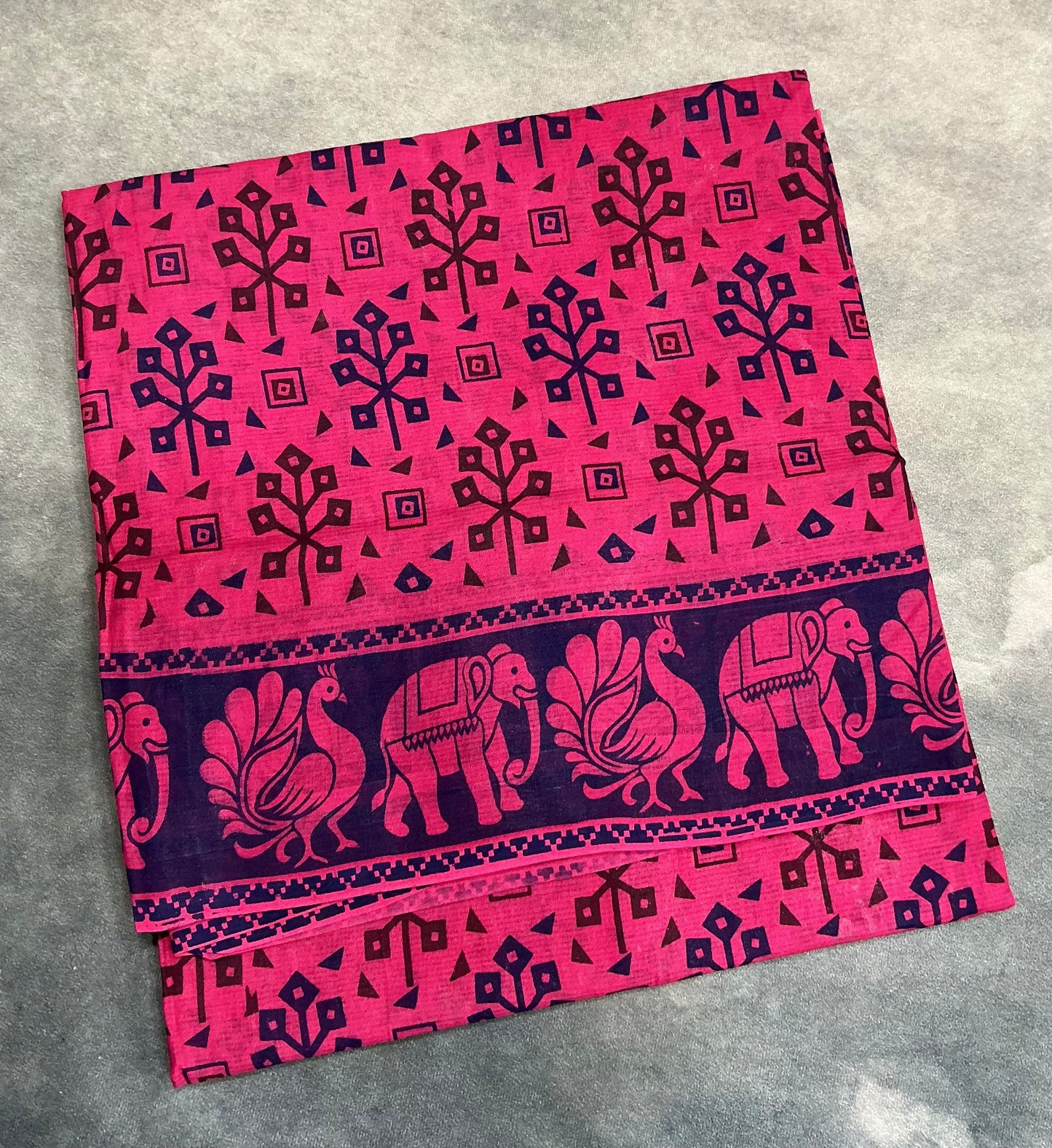 Chettinad Sungudi Cotton Pink Colour with Navy Blue Colour Border