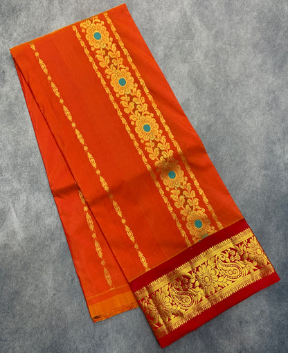 Orange shade Semi Silk Kids Pattu Pavadai with Contrast border for age above 10 years