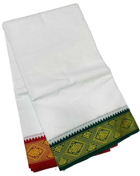 9X5 Cotton Dhoti White Colour with Green and Red Border