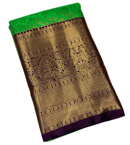 Light Green Colour Semi Silk Saree with Big Brown Border