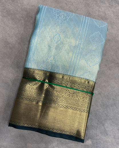 Fancy Tissue Saree Light Sky Blue Colour with Dark Blue Border