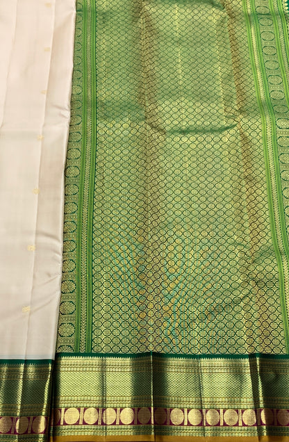 Pure Kanchipuram Silk Tussar Colour with Green and Golden Zari Border