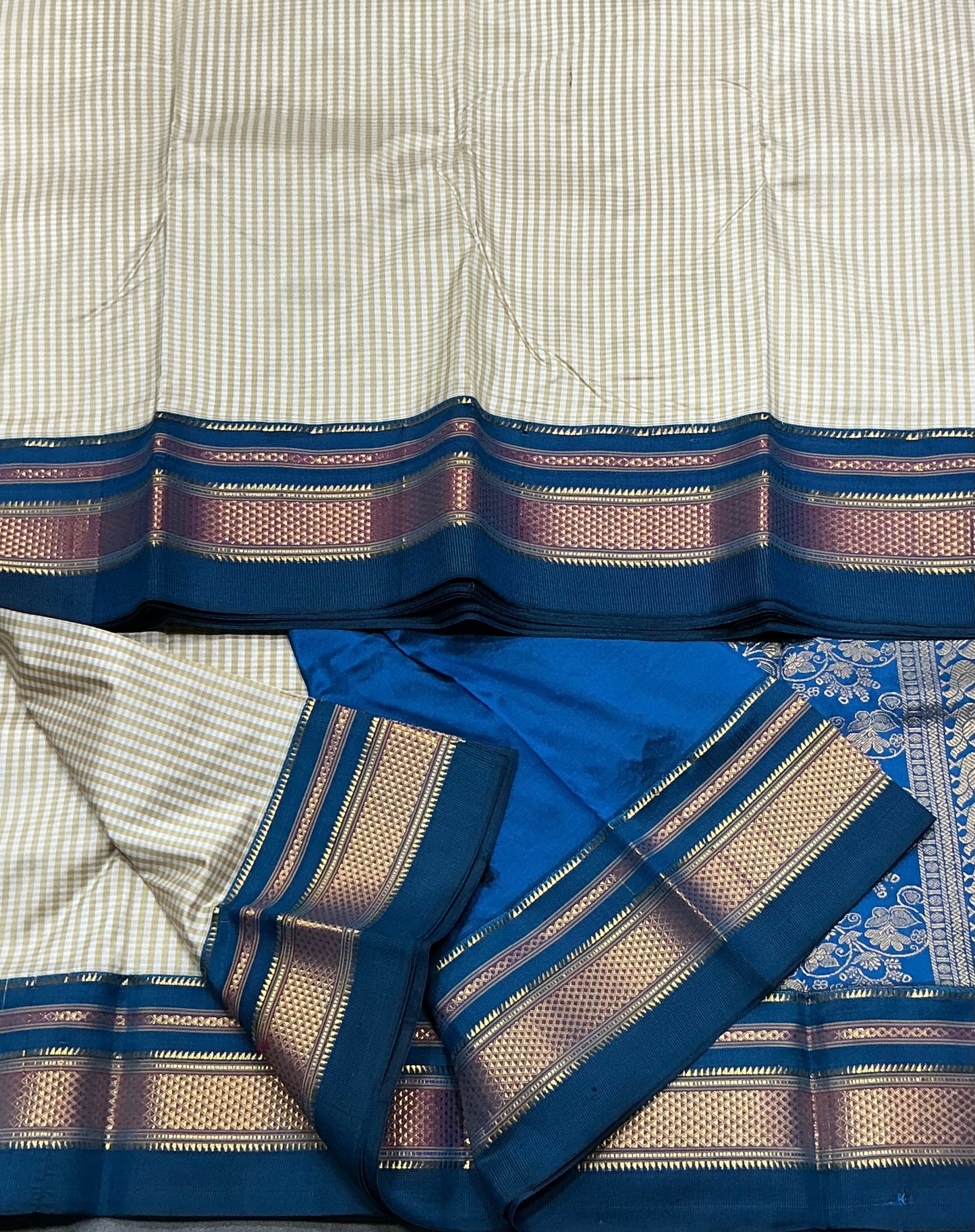 Pure Kanchipuram Silk Saree Tussar Colour with Blue Border