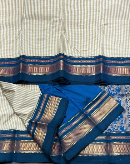 Pure Kanchipuram Silk Saree Tussar Colour with Blue Border