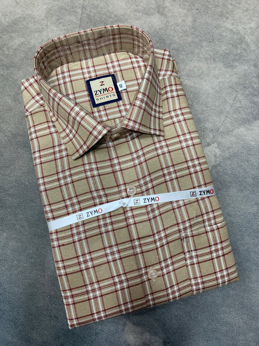 Full Sleeve Light Brown Colour Shirt with Checked Design