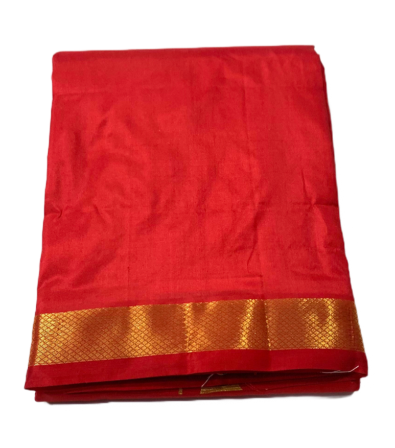 9X5 Pure Silk Dhoti Red Small Border