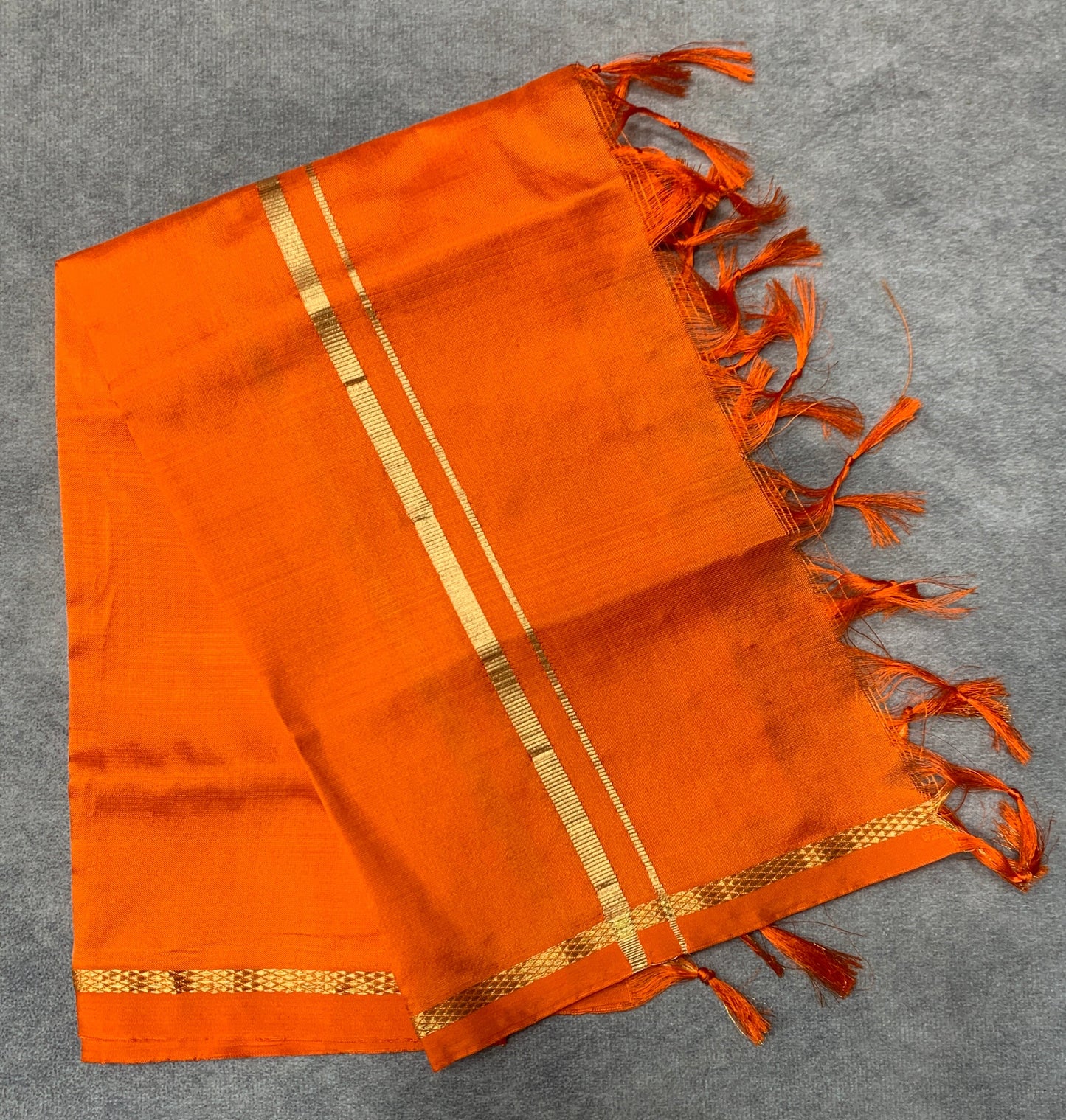 2 Mulam Silk Pooja Towel Orange Colour